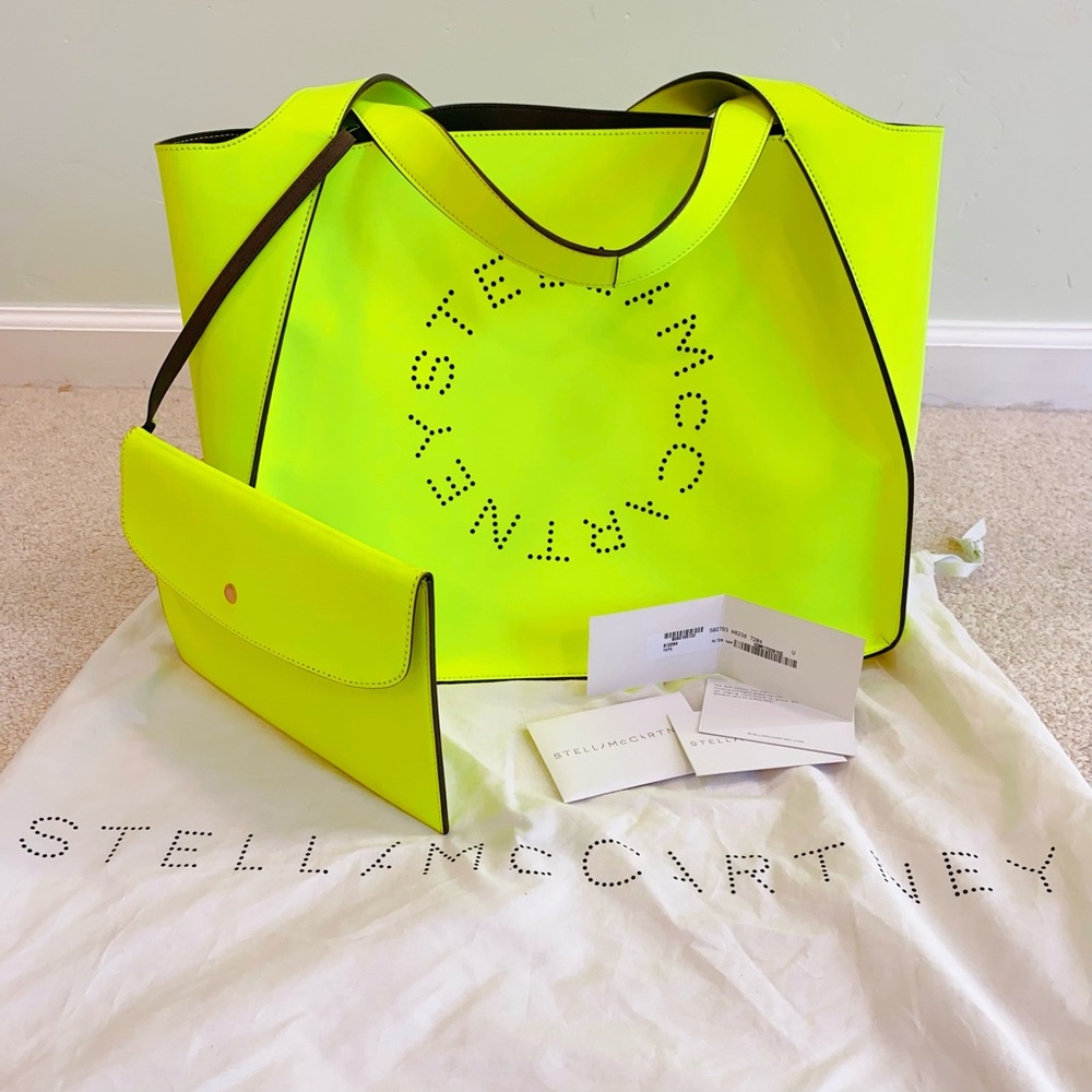 Stella McCartney Perforated Vegetarian leather tote yellow with matching pouch